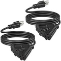 DEWENWILS 2 Pack 10FT Black Outdoor Tri-Tap Extension Cord 16/3, ETL Listed by DEWENWILS