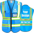 High Visibility Reflective Safety Vest Customize Logo Hi Vis Protective Workwear Outdoor Work Vest (L, Webbing Blue) by YOWESHOP