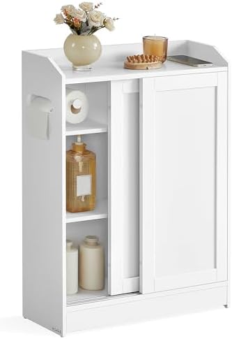 VASAGLE Slim Bathroom Storage Cabinet, Sliding Doors, Cloud White by VASAGLEbySONGMICSHOME