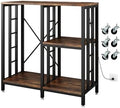 METYERRY Adjustable Kitchen Bakers Rack with Power Outlet,4-Tier Microwave Stand Kitchen Cart,Mini Fridge Stand with Storage,Bar Cabinet,Suitable for Office,Coffee Bar,Living Room,Patio,Rustic Brown by METYERRY