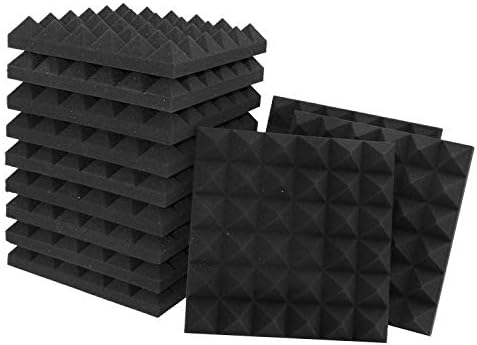 Acoustic Panels - 12 Pack 12x12x2 Inches Black Pyramid Acoustic Foam, Flame-Retardant Soundproof Wall Panels, 25kg/CBM Sound Proof Foam Panels Sound Panels for Recording Studio and Music Room by SODOCT