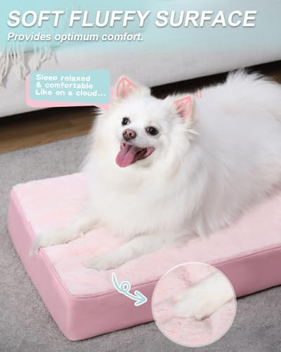 KSIIA Orthopedic Dog Bed Waterproof Dog beds for Medium Dogs Deluxe Plush Washable Pet Mat with Egg Crate Foam & Removable Cover, 29 x 18 Inch, Pink - Image 3