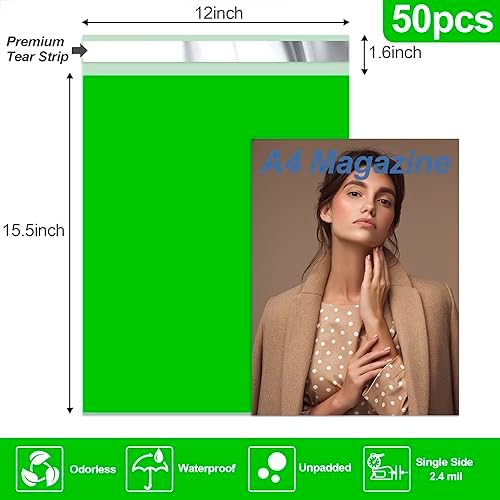 JinRuiKJ Poly Mailers 12x15.5 Inch, 50 Pcs Shipping Bags, Green - Image 2