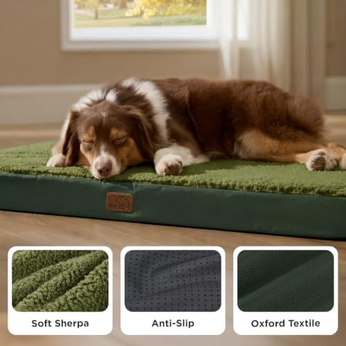 Bedsure Washable Dog Beds Large Sized Dog with Comfy Sherpa, 36" Dark Green - Image 4