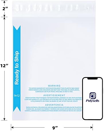 POLYSELLS 500 Count 9"x12" Strong Self Seal Clear Poly Bags with Suffocation Warning for Packaging, Shipping, T-Shirts, Clothes & FBA, Permanent Adhesive - Image 2