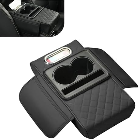 Car Center Console Cover Organizer, Mult-purpose Leather Arm Rest Cushion with 2 Cup Holders and 1 Tissue Box & Phone Slot, Universal Highly Elastic Sponge Armrest Cover Accessories for Car by Unknown