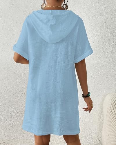 Bsubseach Womens Swimsuit Cover Up Shirt Hooded Beach Dress with Pockets - Image 4