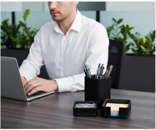 Aesthetic Desk Organizers and Accessories Set of 3 with Pen Holder,Paperclip Holder,Sticky Note Holder - Durable Plastic Pencil Holder for Office Women Men-Teacher Appreciation/Back-to-school Gift - Image 4