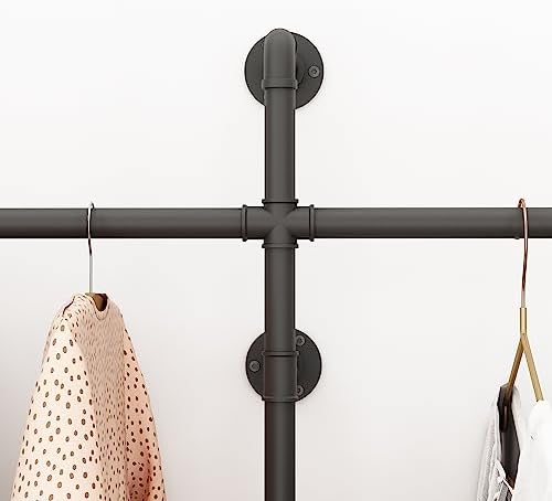 ORSENIGO Industrial Pipe Clothing Rack, Heavy Duty Metal Clothes Rack with Double Rods for Hanging Clothes, Wall Mount Space-Saving Garment Display Rack - Image 5