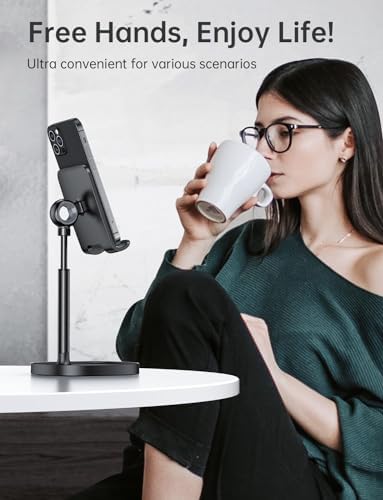 LISEN Cell Phone Stand Adjustable Phone Holer for Desk, Computer Office Desk Accessories for iPhone 16 Holder Women Kitchen Essentials Fits Switch Kindle iPads Tablet 4-10in (Full Black) - Image 6
