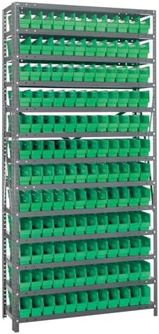 Quantum Storage Systems 1275-100GN Solid Heavy Duty 13 Shelves 144 Economy Green Bins 75" H x 36" W x 12" D by QuantumStorageSystems