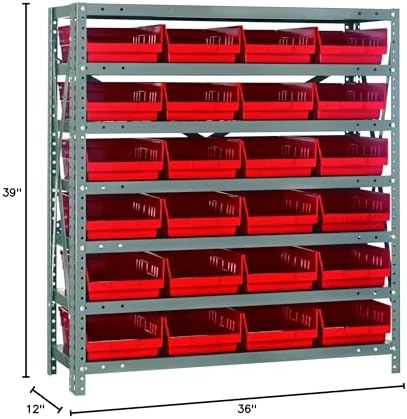 Quantum Storage Systems 1239-107RD Solid Heavy Duty 7 Shelves 24 Economy Red Bins 39" H x 36" W x 12" D - Image 2