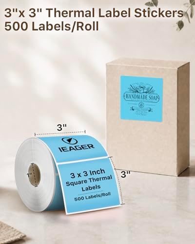 iEager Blue 3" x 3" Square Thermal Label Stickers, 500 Labels/Roll - Image 2