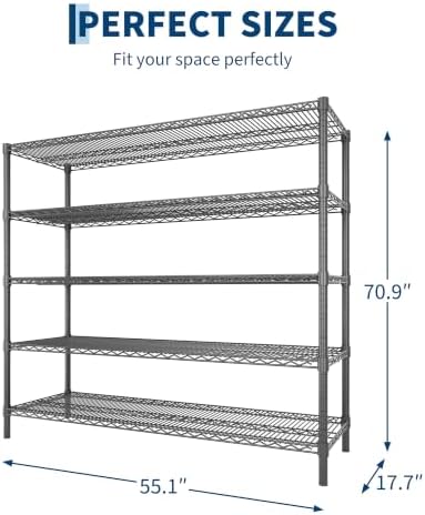Garvee 5-Tier 3250LBS Metal Shelving Unit, 55" W Adjustable Storage Shelves - Image 3
