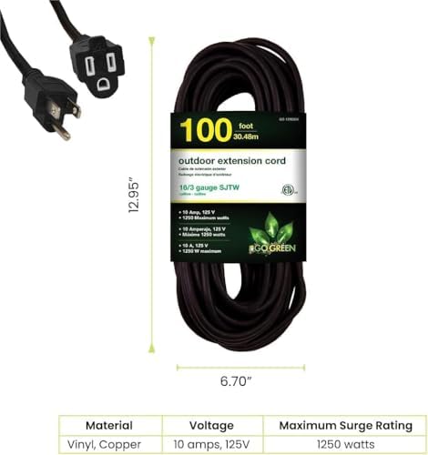GoGreen Power Inc. (G-13700BK-2) 16/3 100' Heavy Duty Extension Cord - Black, 100ft, 2 Pack - Image 5