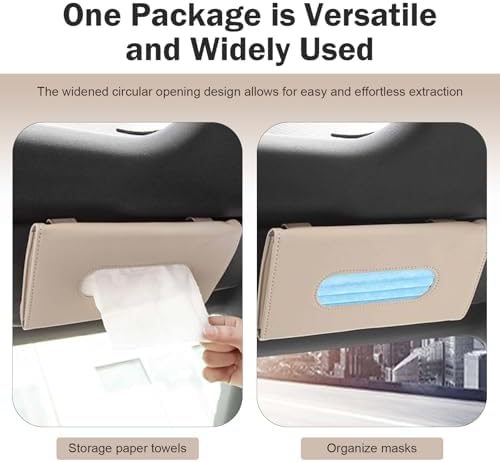 WZP Car Visor Tissue Holder, PU Leather Version Hanging Tissue Holder in Car, Slim Visor Mount Paper Napkin Organizer, Universal for Most Vehicles (Beige) - Image 5