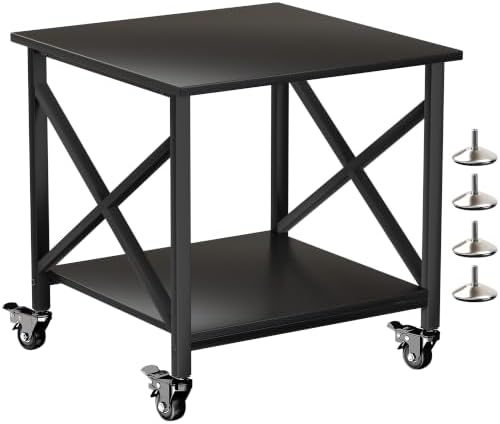 Printer Stand, 23.6 x 23.6 Inches Large Printer Stand with Storage Shelf, 2 Tier Printer Table for Home Office, Rolling Printer Cart with Industrial Wheels, Mini Fridge Stand Table, Black by Unknown