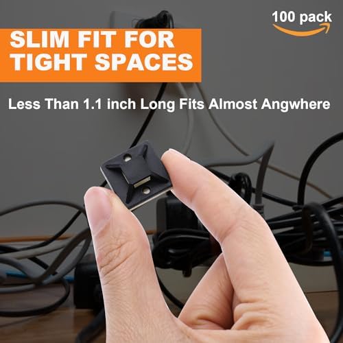 100 Pack 1.1 inch Zip Tie Adhesive Mounts Self Adhesive Cable Tie Base Holders with Multi-Purpose Tie wire clips with screw hole,Anchor stick on wire holder with 8 inch zip ties（Black） - Image 3