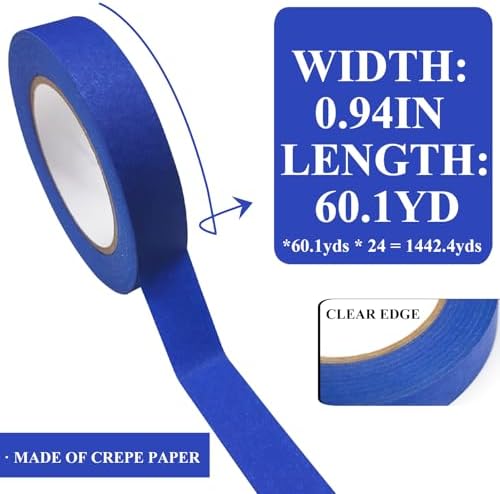 SmaringRobot Blue Masking Tape, Painters Tape, Painting Tape (1442.4yd=0.94IN*60.1yd*24), Original Multi-Surface Easy Removal Paint Tape with Medium Adhesive Backing for Indoor Outdoor Use, 24 Rolls - Image 2
