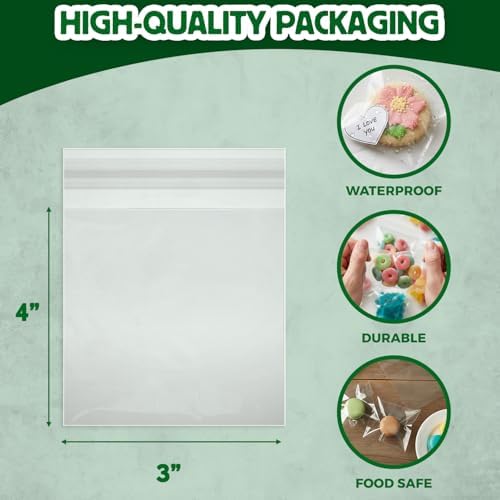 Seal Fresh Self Sealing Cellophane Bags - 3" x 4" (1000 Count) - Clear Plastic Resealable Cello Bag - Cellophane Treat Bags, Cookie Bags for Packaging, Candy bags, Cello Bags, Pastry Bags - Image 3