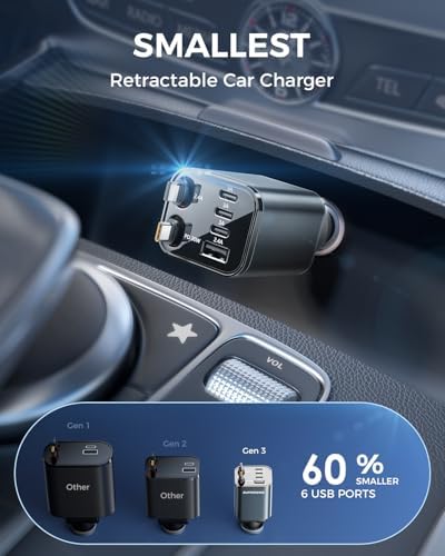 SUPERONE Retractable Car Charger, [Ultra-Compact] 6-Port Car Charger USB C - Image 4