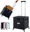 MACOPRO Folding Utility Cart Portable Rolling Crate Handcart Shopping Trolley Collapsible Tool Box, with Lid, Basket on 4 Rotate Wheels, for Grocery, Office, Luggage, Teacher (Black) by MACOPRO