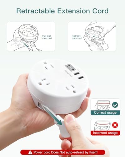 Travel Power Strip - Cruise Ship Essentials with 3ft Retractable Cord - Image 2