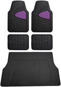 FH Group Premium Liners Tall Channel Trimmable All Weather Rubber Full Set Car Floor Mats (Purple) w. Trimmable All-Season Cargo Liner (Black) - Universal Fit for Cars Trucks and SUVs by FHGroup