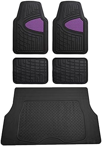 FH Group Premium Liners Tall Channel Trimmable All Weather Rubber Full Set Car Floor Mats (Purple) w. Trimmable All-Season Cargo Liner (Black) - Universal Fit for Cars Trucks and SUVs by FHGroup