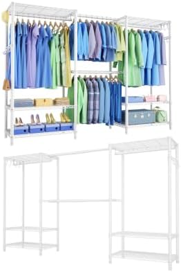 Clothing Rack for Hanging Clothes: Heavy Duty Clothes Rack, 71.5-91" W Expandable Large Closet Storage System with Shelves, 1280 lbs Freestanding Modular Wardrobe Organizer, White, 2PCS by Mapleyard