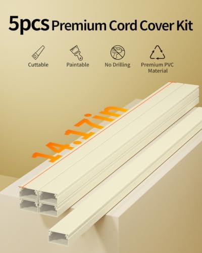 Yecaye 70.8in Cord Hider for 2-3 Wires on Wall, W0.94in H0.55in, Beige - Image 2