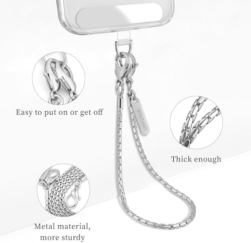 MOUTAKEY Phone Wrist Strap Metal Phone Chain Wristlet Detachable Cellphone Lanyard with 2 Tether Tabs iPhone Wrist Strap For Women iPhone Bracelet Wristlet for girls Shopping Traveling Party Walking - Image 3