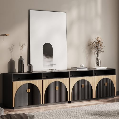 BELLEZE Set of 2 65" Stacked Sideboard Buffet Cabinet - Camel by BELLEZE