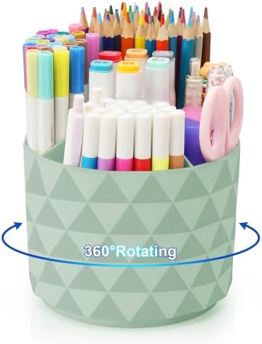 Desk Organizer, 360-Degree Rotating Pencil Pen Holders For Desk, Diamond Pattern Pen Organizer With 5 Compartments, Cute Desk Accessories Decor For Office, School,Home,Art Supply (Green) by NUOZME