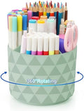 Desk Organizer, 360-Degree Rotating Pencil Pen Holders For Desk, Diamond Pattern Pen Organizer With 5 Compartments, Cute Desk Accessories Decor For Office, School,Home,Art Supply (Green) by NUOZME