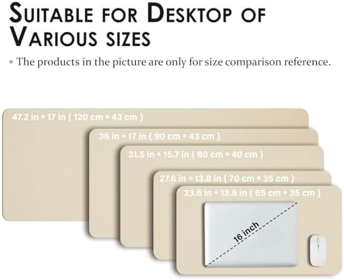 Leather Desk Mat - Non-Slip PU Desk Pad for Office and Home - Desk Organization and Accessories - Ideal for Large Mouse Pad and Desk Mats on Top of Desks (Beige,36"x 17") - Image 5