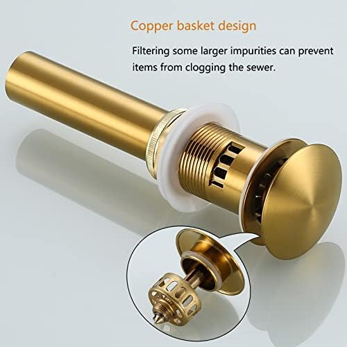 Bathroom Sink Drain Stopper Pop Up Drain,Swhyger Brushed Gold Sink Drain Assembly with Overflow,Bathroom Drain Hole Utility Sink Brass,83606-1BG. - Image 6