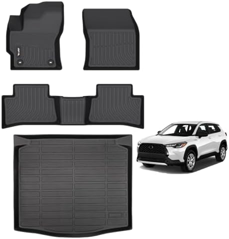 AIPOIL® Floor Mats & Cargo Liner Set for 2022-2025 2026 Toyota Corolla Cross FWD (Not for Hybrid) All Weather Protection TPE Anti-Slip Automotive Full Set Accessories - Black by AIPOIL