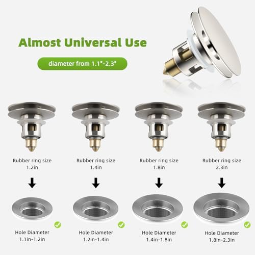 Universal Bathroom Sink Drain Stopper Strainer, 2PCS, Brushed Nickel - Image 2