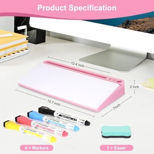 Desktop Glass Whiteboard with Storage, Desk Dry Erase White Board Pink - Image 6