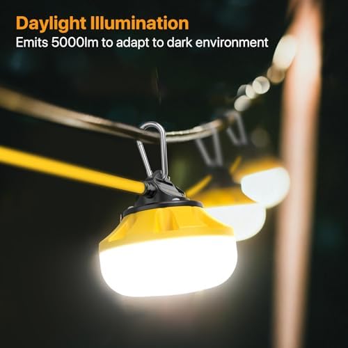 LED Construction String Lights: 50FT IP65 Waterproof ETL Certified Crawl Space Lights - 5000lm 18AWG Wire Linkable Temporary Construction Lighting for attic Lights with 5 Bulbs & Hooks - Image 2