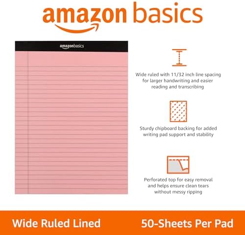 Amazon Basics Wide Ruled Lined Writing Note Pads with Sturdy Back, Multicolor, 300 Sheets, Perforated, 8.5x11.75 Wide Ruled (Pack of 72) - Image 2
