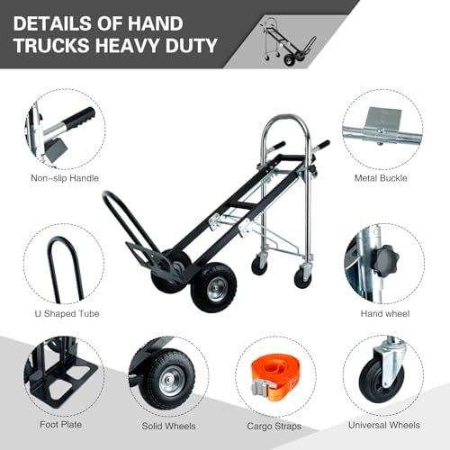3 in 1 Convertible Hand Truck Dolly Cart with Wheels (Black) - Image 3
