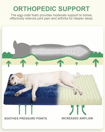 KSIIA Orthopedic Dog Bed for Extra Large Dogs with Waterproof, Blue, 47x29 - Image 2