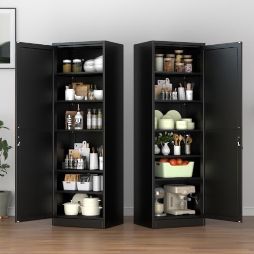 Lockable Tall Pantry Cabinet, Adjustable Shelves, Narrow Storage Cabinet - Image 3