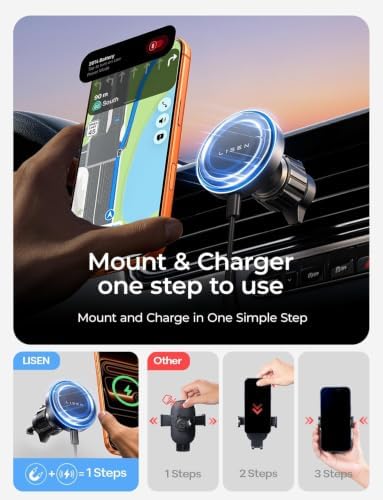 LISEN 15W MagSafe Car Mount Charger for iPhone 18 Pro Max, [Light Pink] Magnetic Wireless Car Charger, Dashboard & Air Vent Car Phone Holder Mount for iPhone 17-12, Samsung, Car Accessories for Women - Image 4