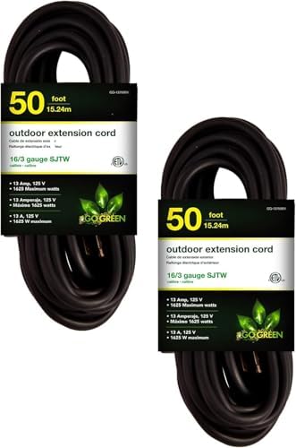 GoGreen Power Inc. (G-13750BK-2) 16/3 50' Heavy Duty Extension Cord - Black, 50ft, 2 Pack by PowerByGoGreen