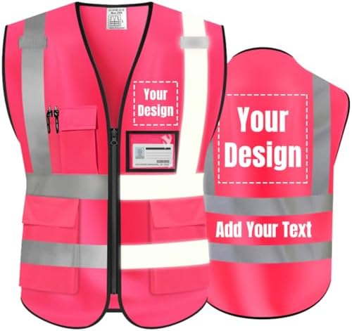 High Visibility Reflective Safety Vest Customize Logo Hi Vis Protective Workwear Outdoor Work Vest (2XL, Pink) by YOWESHOP
