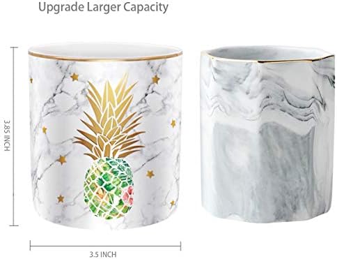 Large Capacity Colored Pencil Holder for Desk, Pineapple Pen Cup Holder, Pretty Office Accessories for Girls Women, Ceramic Organizers, Makeup Brush Holder for Home, Green Pineapple - Image 6