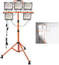 Upgrade 35000 LM Work Lights with Stand, 5 Head Portable LED Work Light with Adjustable Tripod Stand and Wheels, IP66 Waterproof, Worklight for Indoor Garage Job Site Workshop Construction Site by Exploreournow